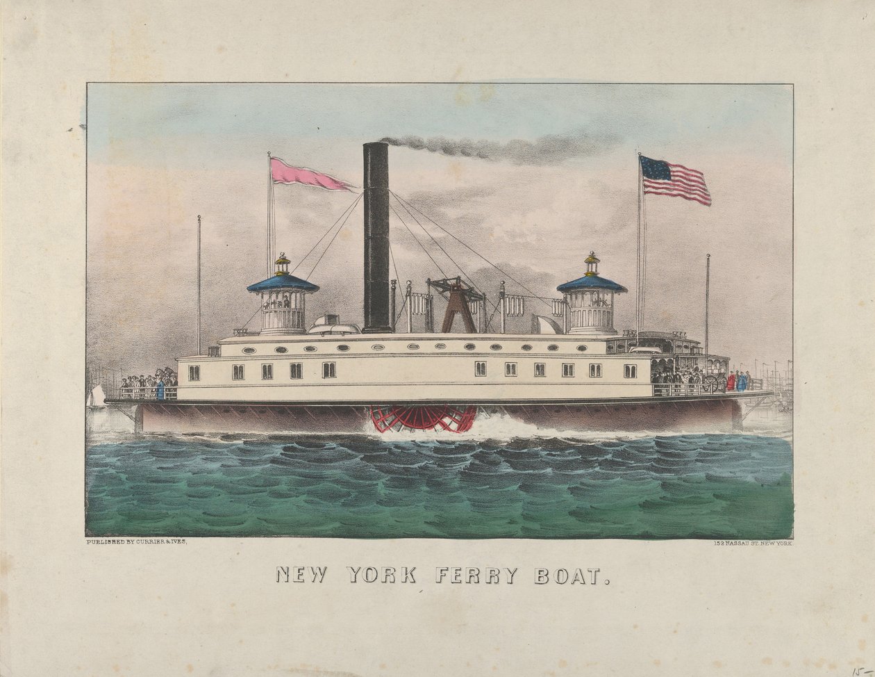 New York Ferry Boat, c.1860-65 (ručně kolorovaná litografie) od Currier and Ives