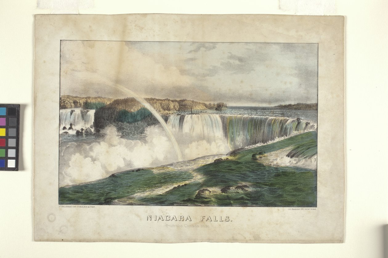 Niagarské vodopády, z kanadské strany (ručně kolorovaná litografie) od N. and Ives J.M. (1824 95) Currier
