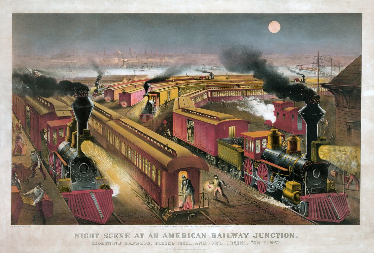 Noční scéna na americkém železničním uzlu od Currier & Ives od Currier and Ives