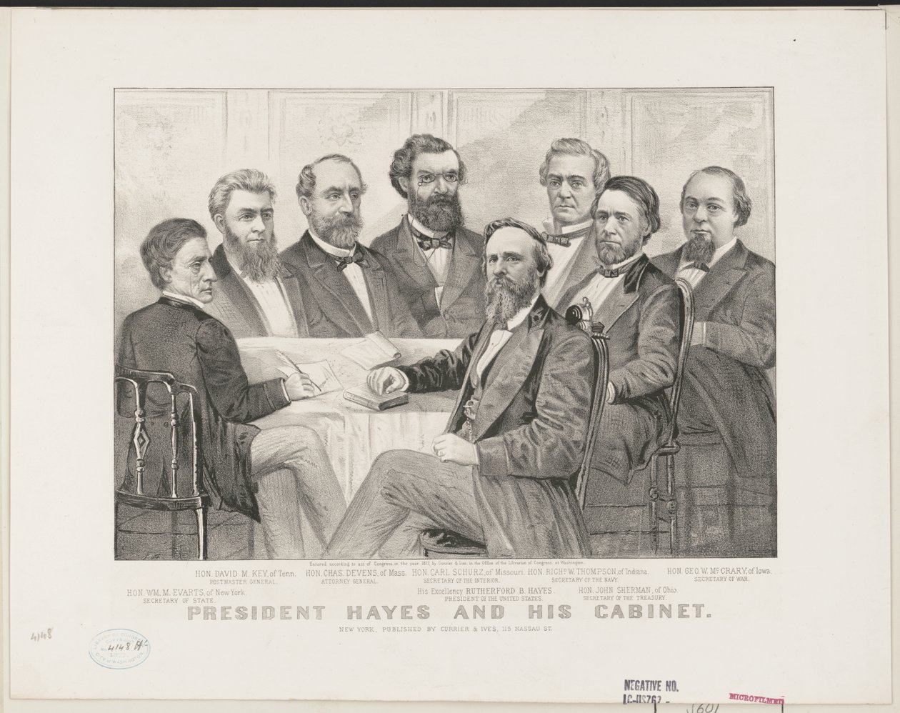 Prezident Hayes a jeho kabinet, cca 1877 (litho) od Currier and Ives