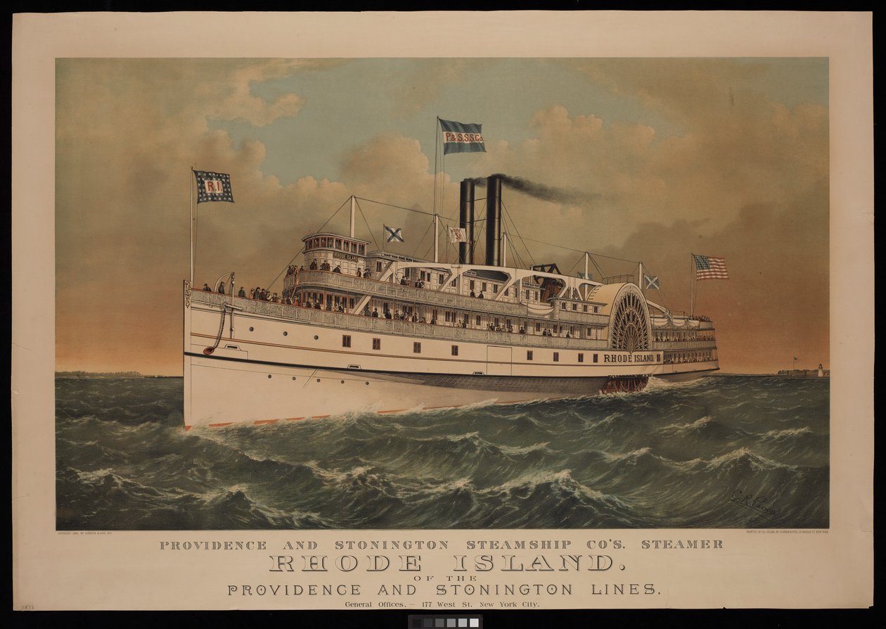 Parník Providence and Stonington Steamship Co Rhode Island společnosti Providence and Stonington Lines od N. and Ives J.M. (1824 95) Currier