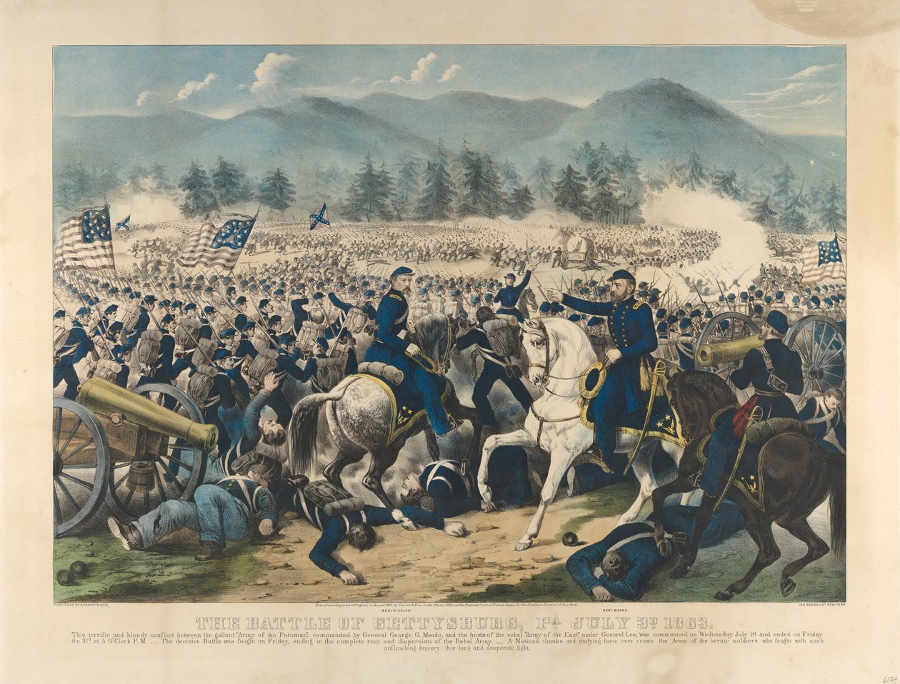 Bitva u Gettysburgu v Pensylvánii, 3. července od Currier and Ives