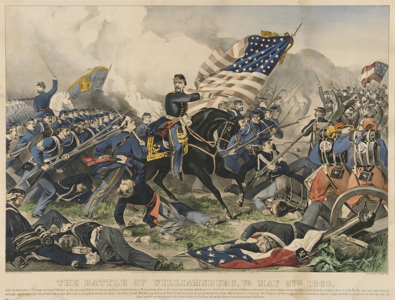 Bitva u Williamsburgu ve Virginii 5. května 1862 (barevná litografie) od Currier and Ives