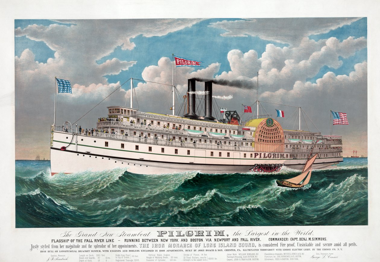 The Grand New Steamboat Pilgrim, cca 1883 (barevné lito) od Currier and Ives