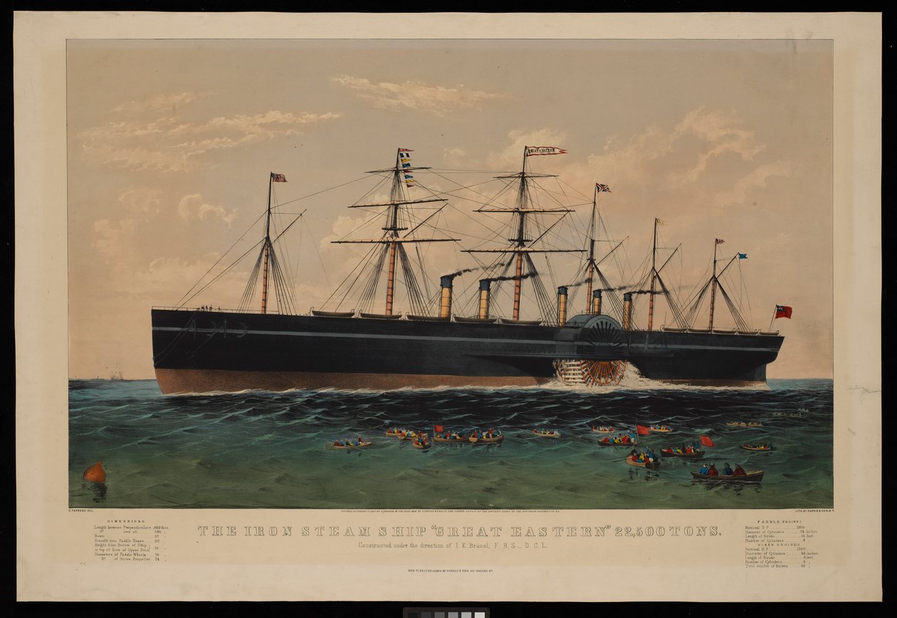 Železná parní loď Great Eastern... Postavena pod vedením I. K. Brunela... od N. and Ives J.M. (1824 95) Currier