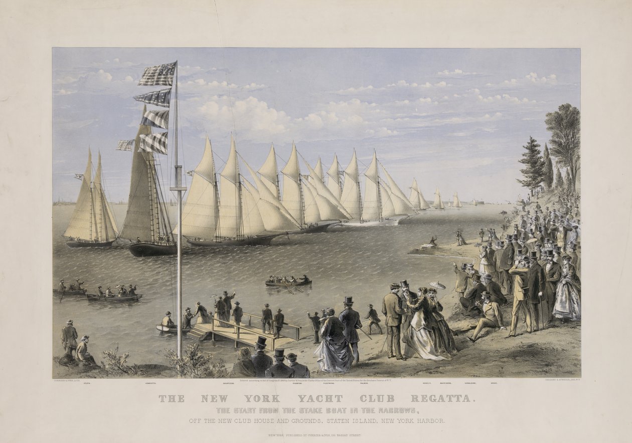 Regata New York Yacht Club, kolem roku 1869 (barevná litografie) od Currier and Ives