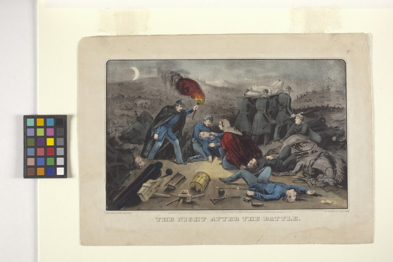 The Night After The Battle (ručně kolorovaná litografie) od N. and Ives J.M. (1824 95) Currier