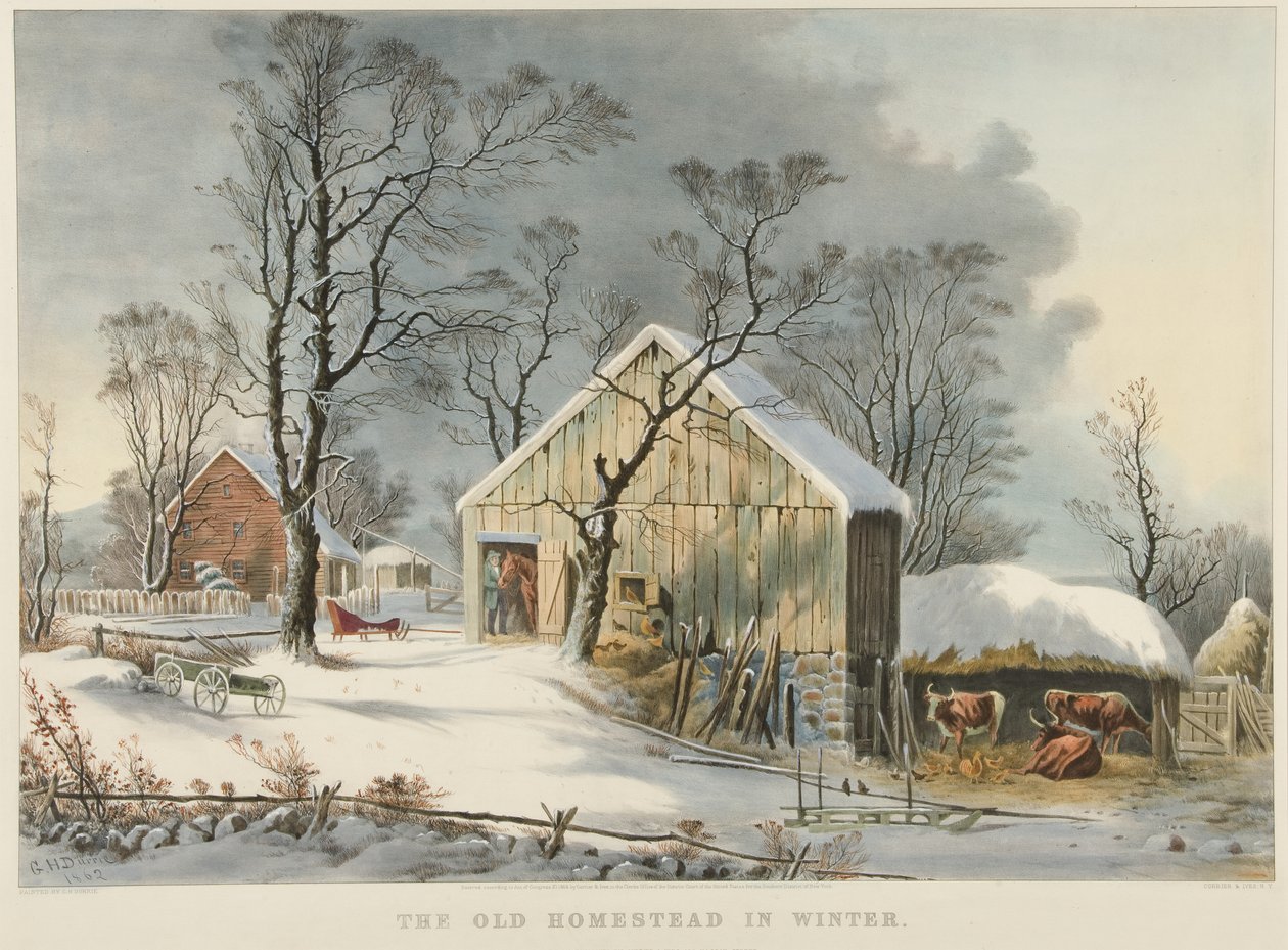 Stará usedlost v zimě od Currier and Ives