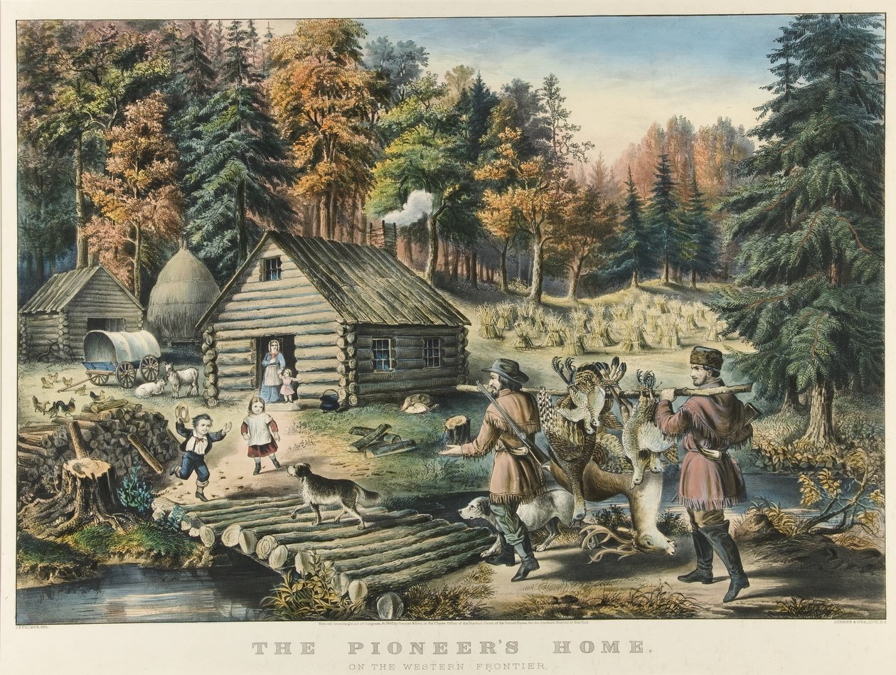 Pionýrský domov na západní hranici od Currier and Ives