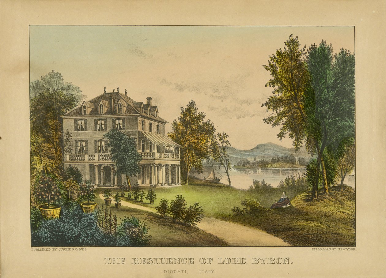 Sídlo lorda Byrona (ručně kolorovaná litografie) od Currier and Ives
