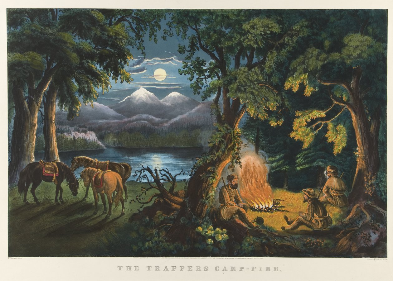 Táborový oheň Trapperů od Currier and Ives
