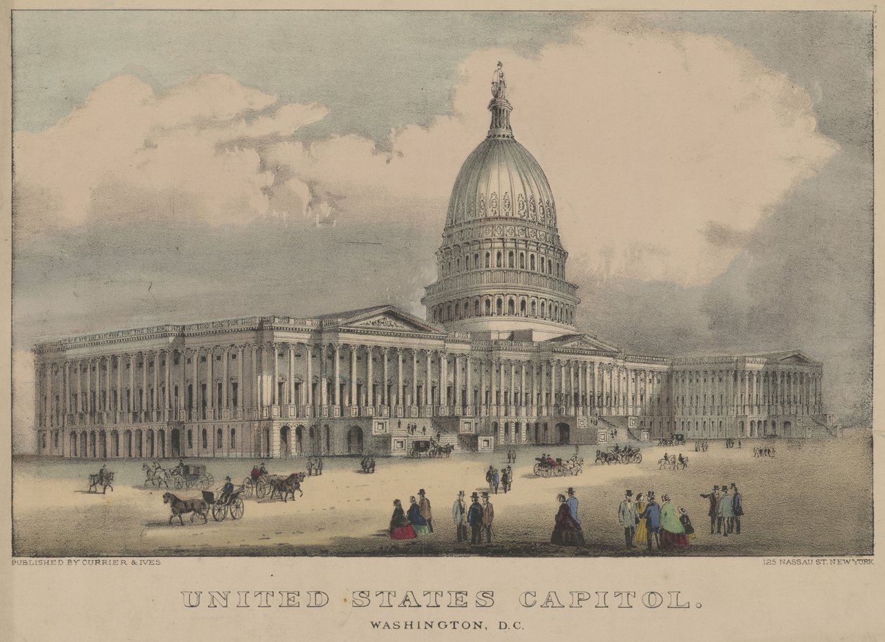 Kapitol Spojených států, Washington, DC 1872 (barevná litografie) od Currier and Ives
