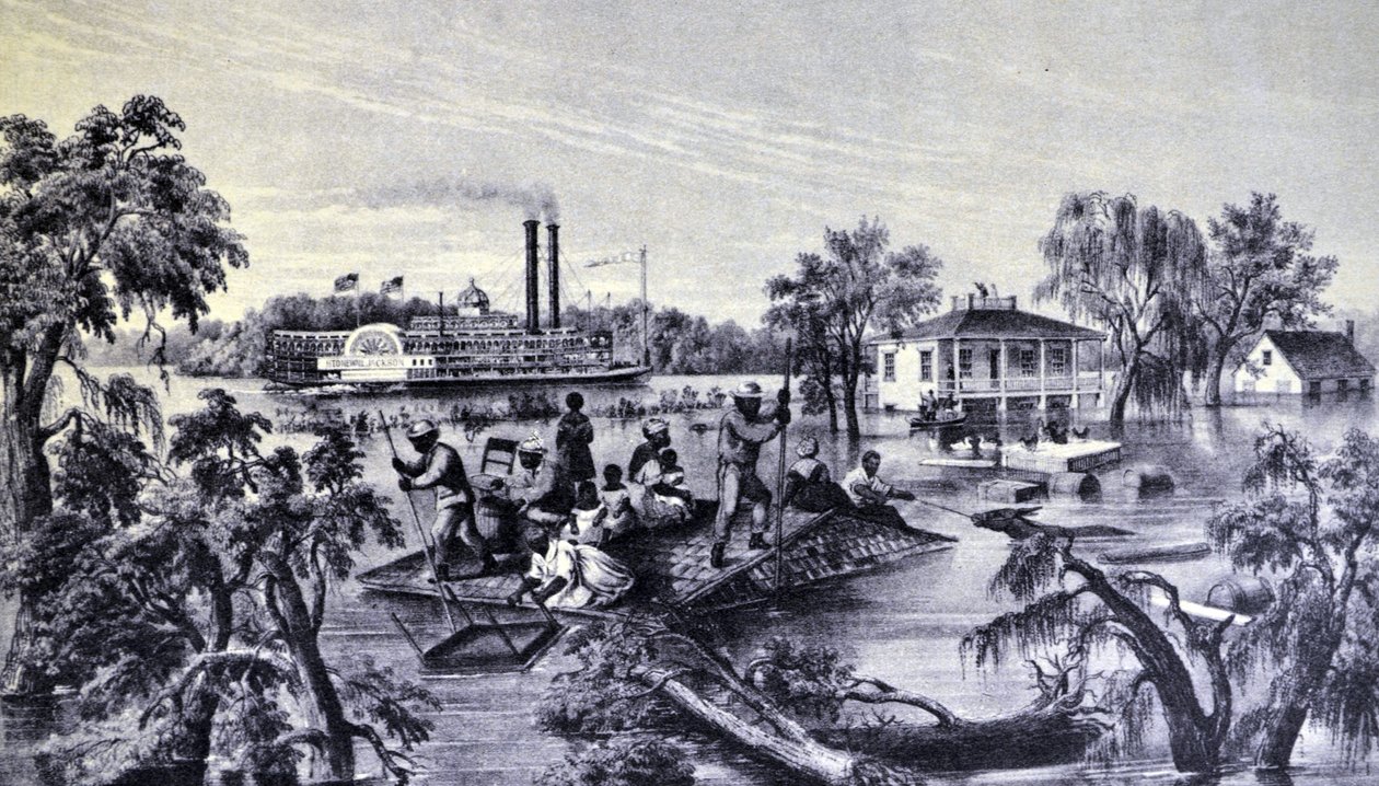 Currier & Ives ilustrace 19. století. Velká voda v Mississippi od N. and Ives, J.M. Currier