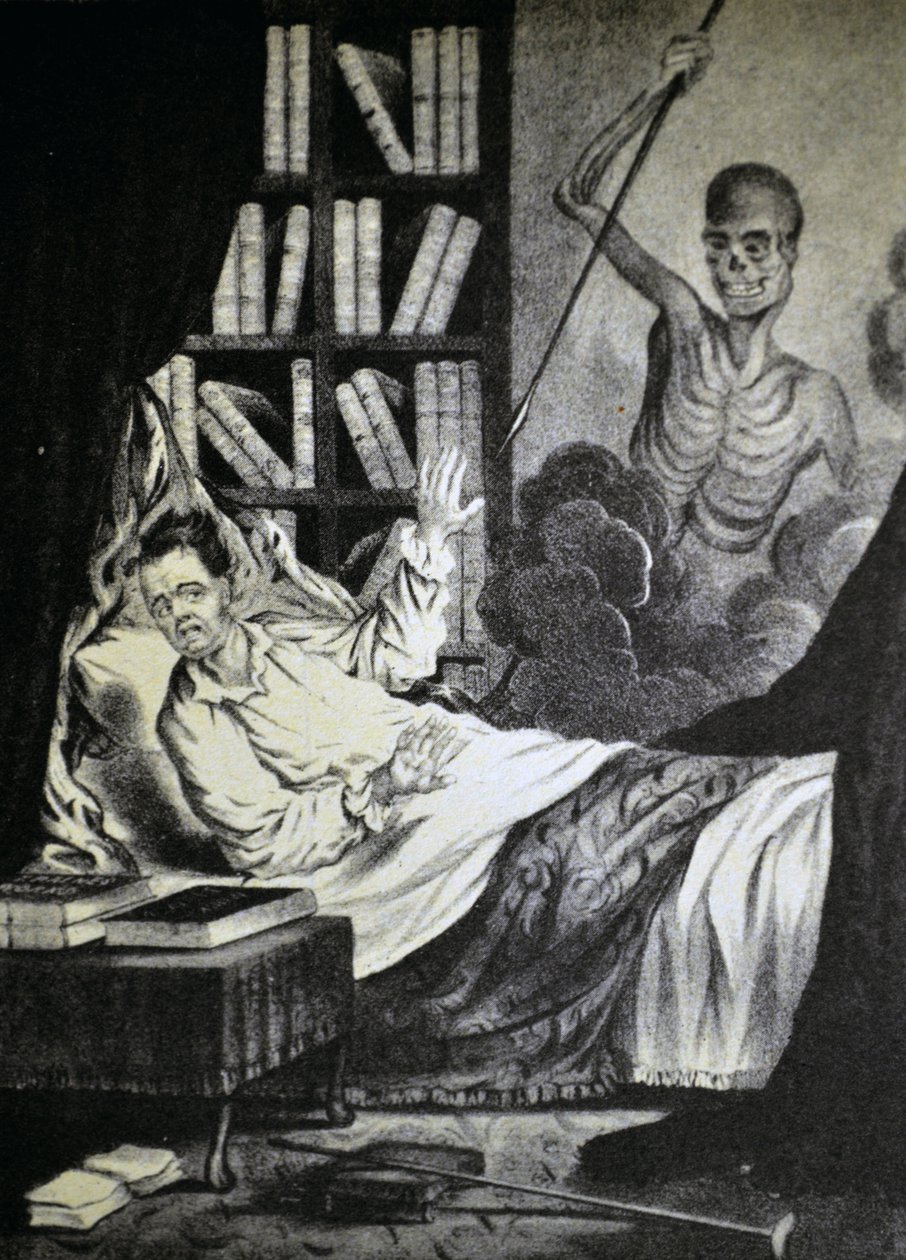 Currier & Ives ilustrace 19. století. Zlý muž v hodině smrti od N. and Ives, J.M. Currier