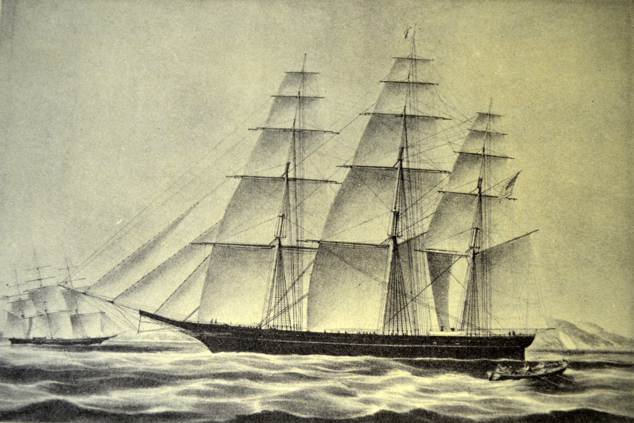 Currier & Ives ilustrace 19. století. Loď Clipper Hurricane od N. and Ives, J.M. Currier