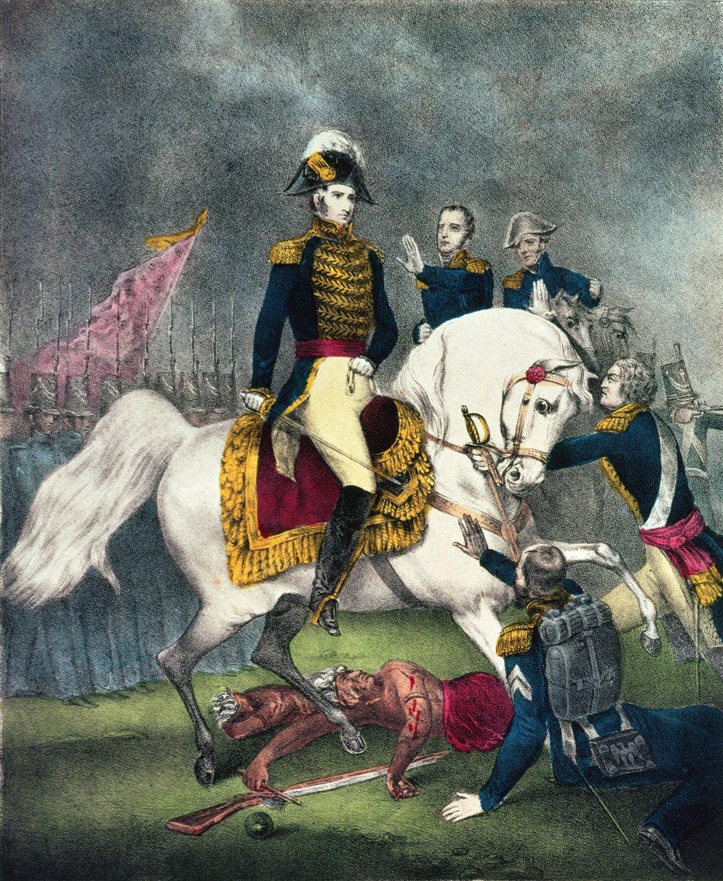 Generál William H. Harrison (1773-1841) v bitvě u Tippecanoe, 1840 od N. and Ives, J.M. Currier