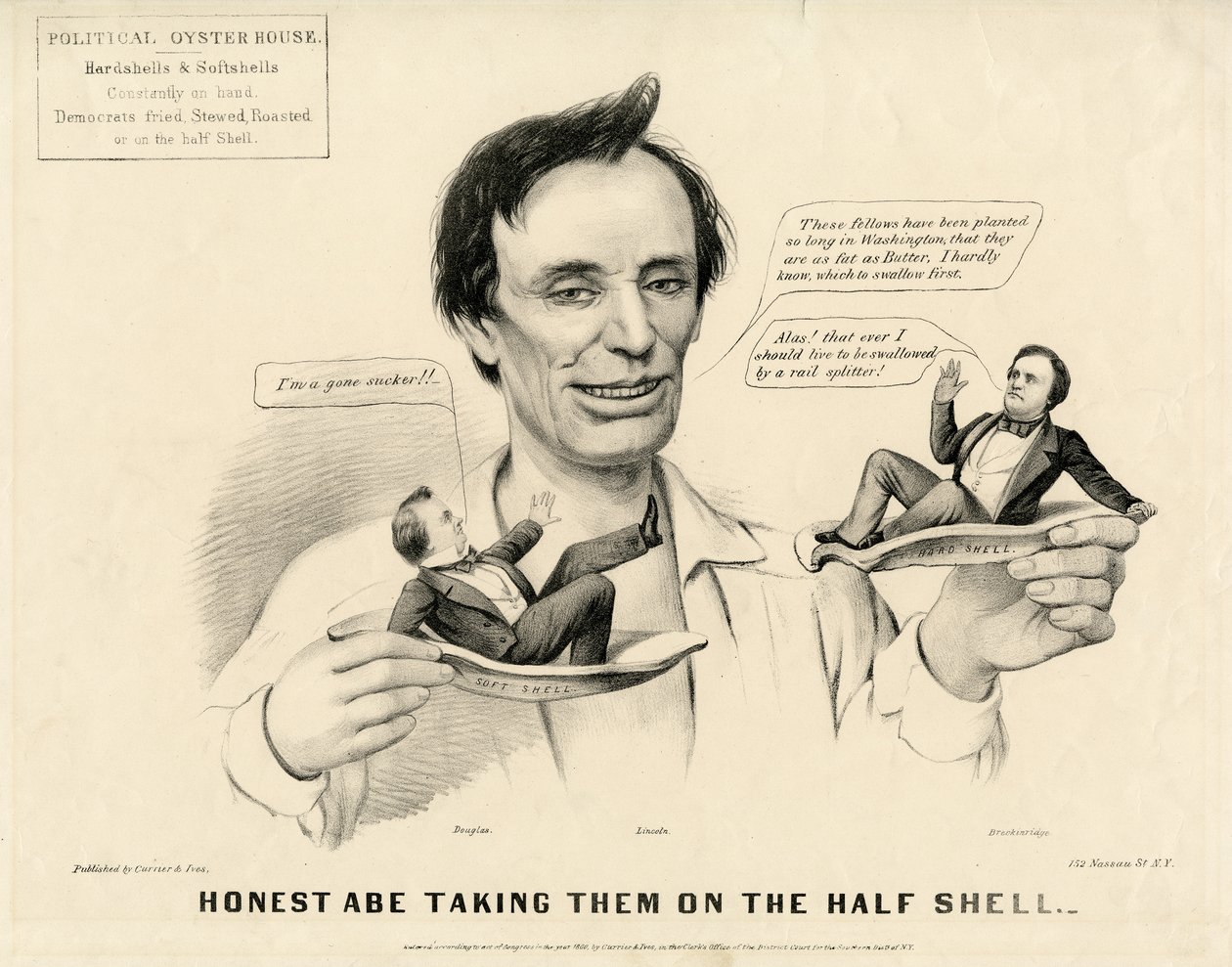 Honest Abe Takeing them on the Half Shell, 1860 od N. and Ives, J.M. Currier