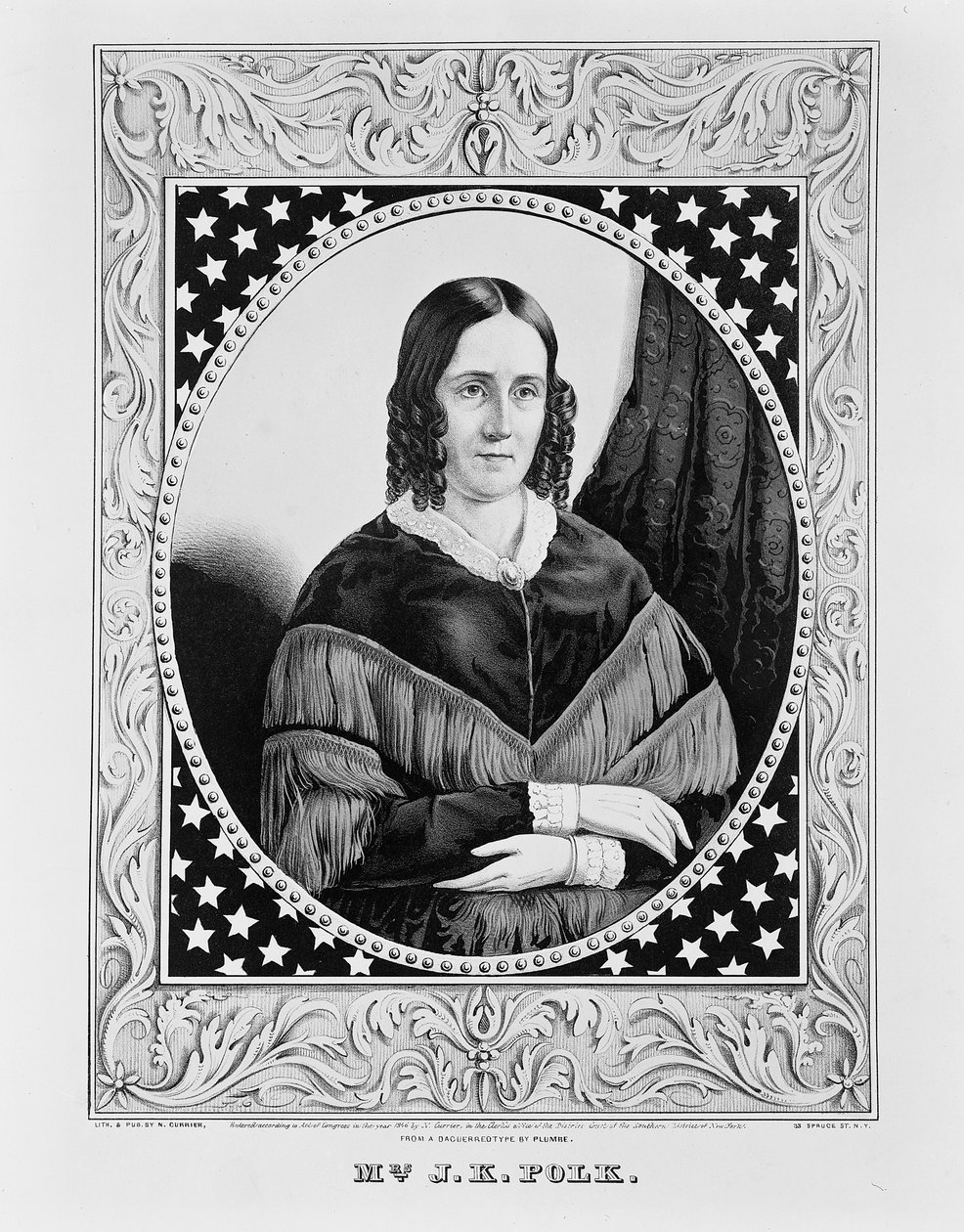Sara Polk, 1846 od N. and Ives, J.M. Currier