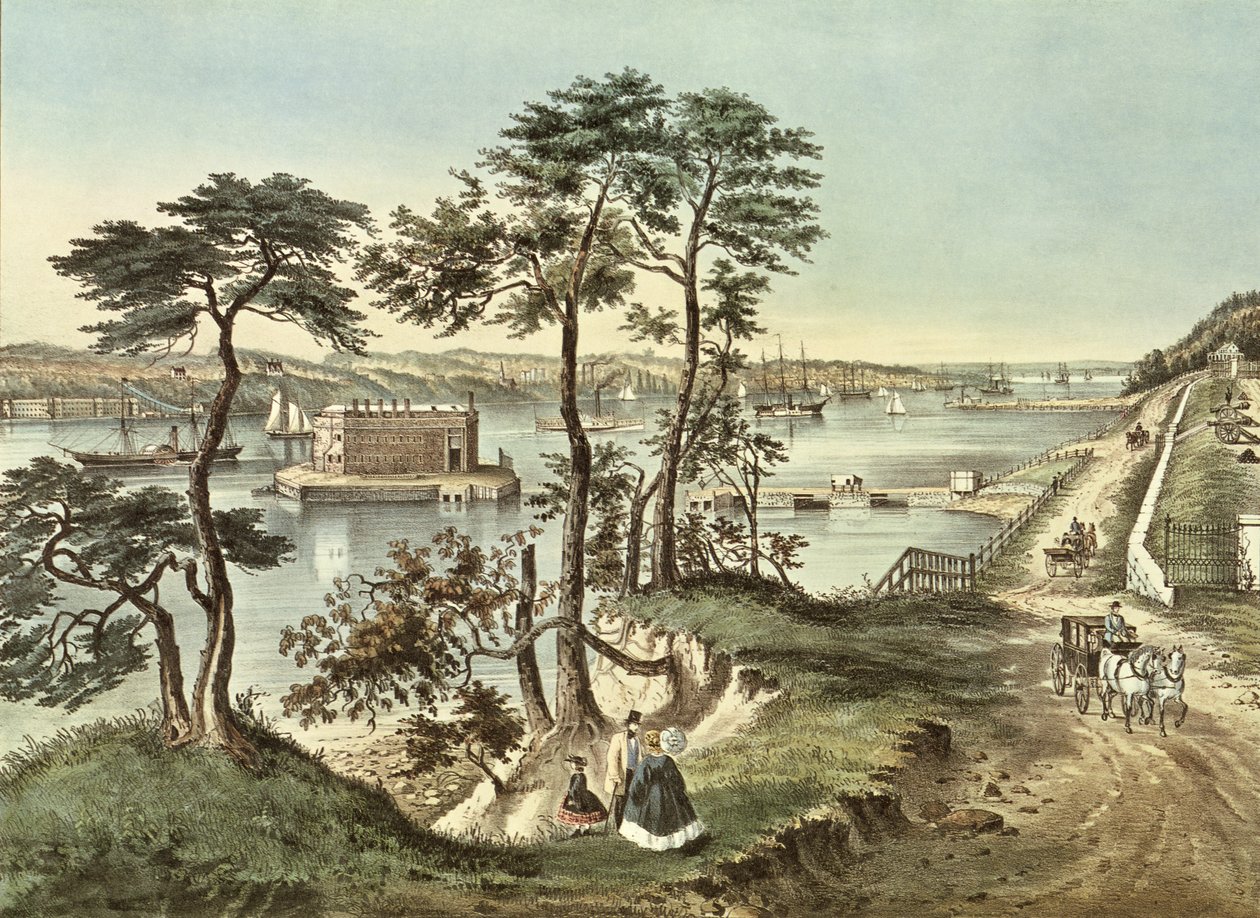 Staten Island a Narrows z Fort Hamilton od N. and Ives, J.M. Currier