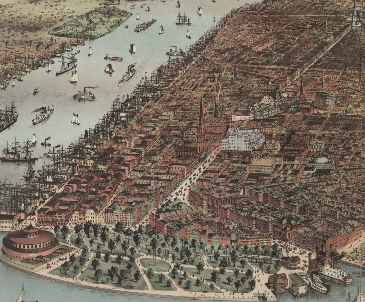 Město New York (detail), 1883 od N. and Ives, J.M. Currier