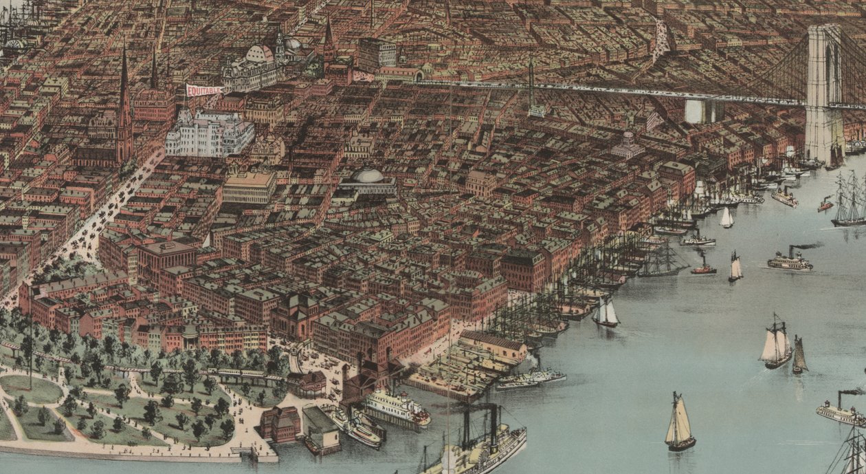 Město New York (detail), 1883 od N. and Ives, J.M. Currier