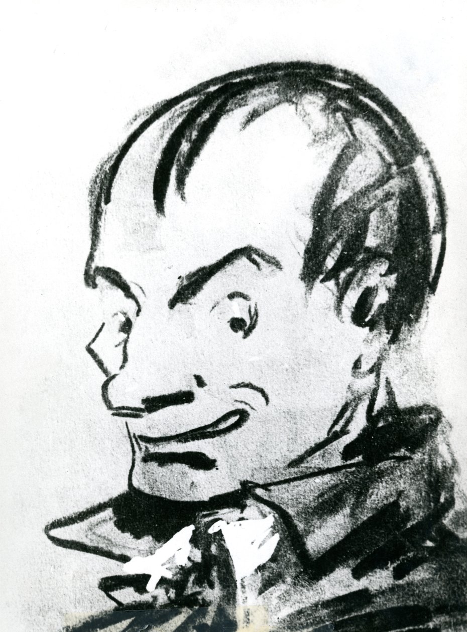 Karikatura Charlese Baudelaira (1821-67) (tužka na papíře) (čb foto) od Nadar