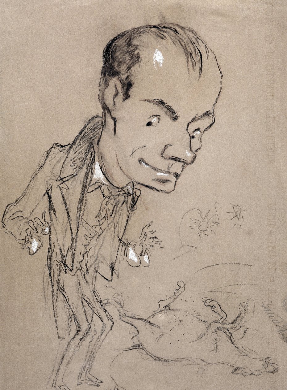 Baudelaire udivuje před mrtvým koněm a na jeho hřbetě. Zastoupení francouzského básníka Charlese Baudelaira (1821-1867) od Nadar