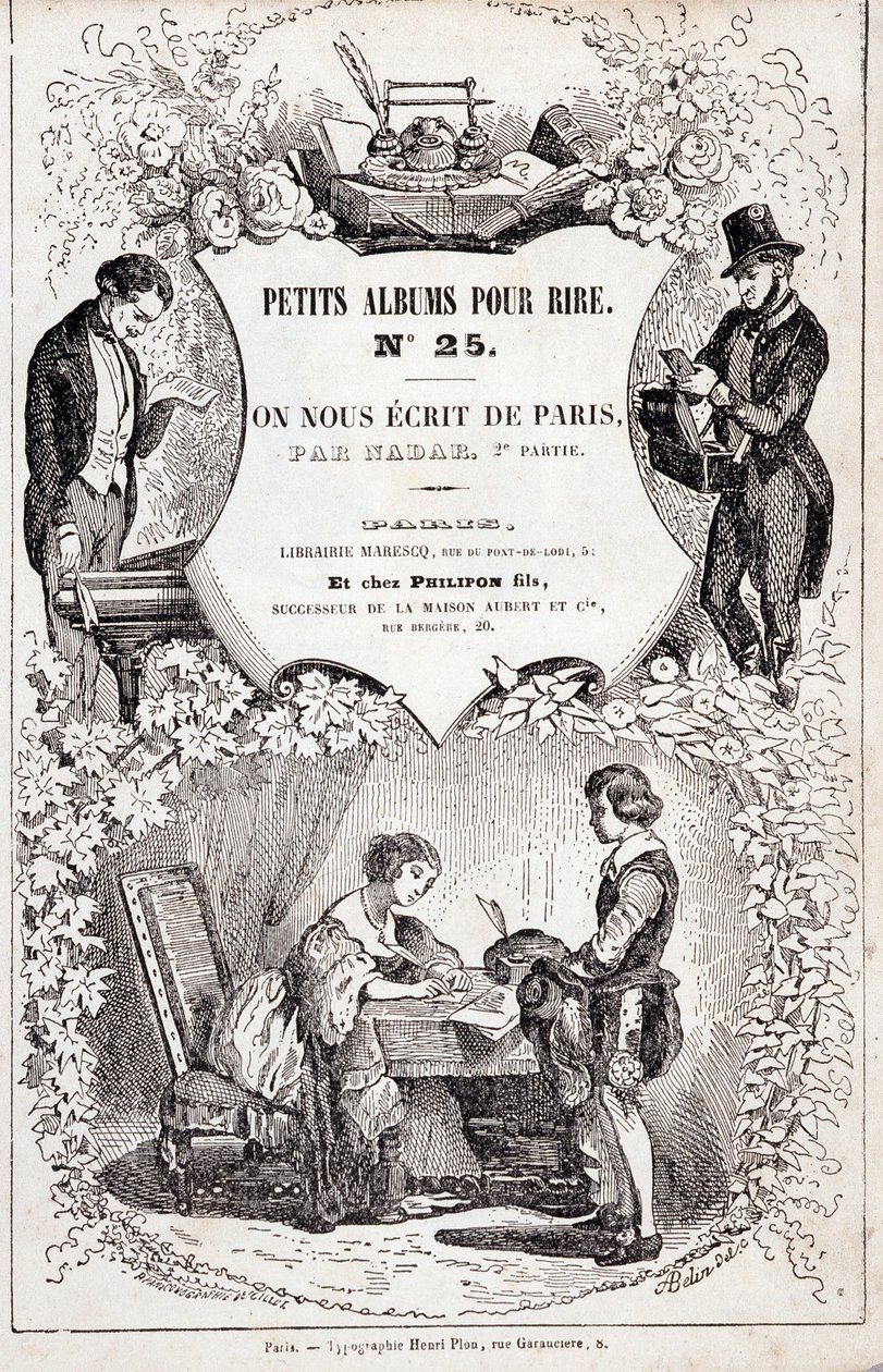 Frontispice „Malá alba pro smích číslo 25. Napsali nám z Paříže. Druhá část, 1850 (rytina) od Nadar