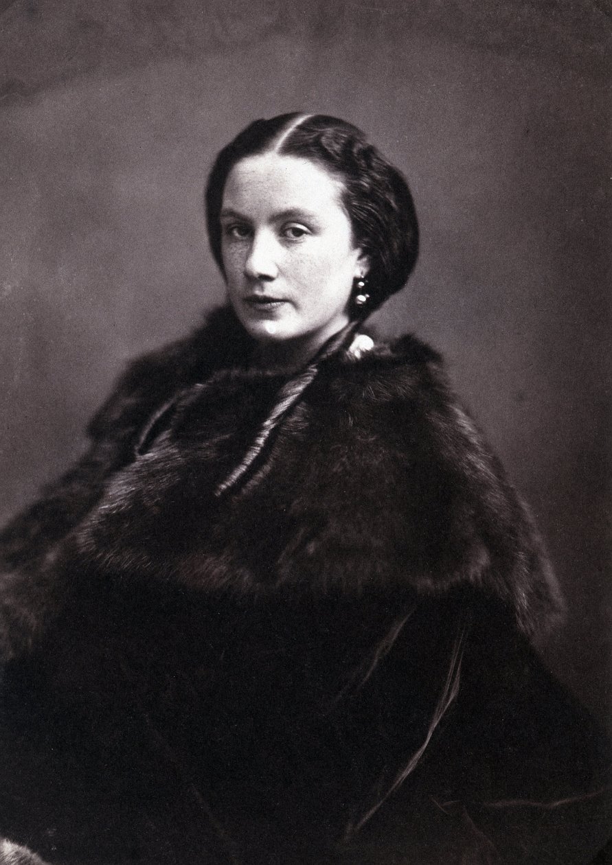 Portrét Madame Pichat. Portrét elegantní ženy s anglickými přezkami s kožichem. Autor fotografie Gaspard Felix Tournachon dit Felix Nadar (1820-1910) od Nadar