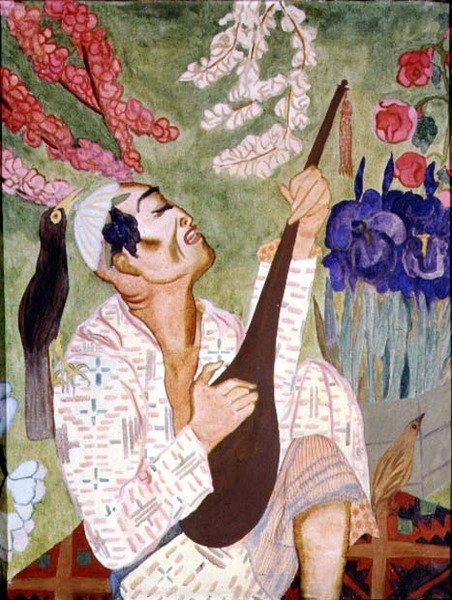 Japonec hrající na loutnu (olej na plátně) od Nadezhda Vladimirovna Lermontova