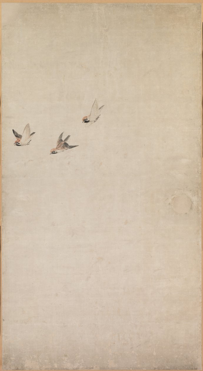Štěňata, vrabci a chryzantémy, 1754-1799. od Nagasawa Rosetsu