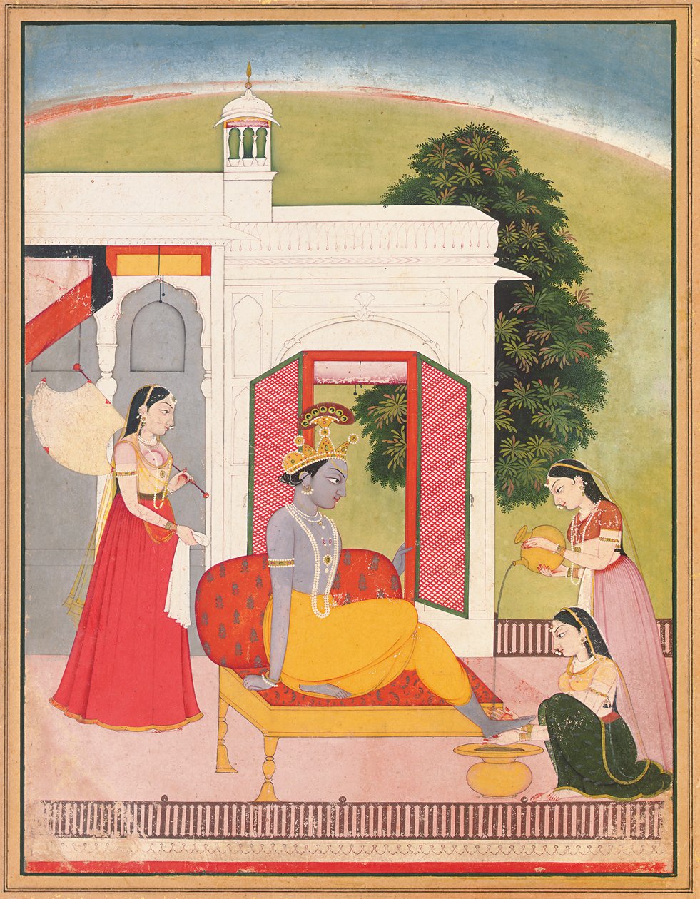 Krišnovy nohy myly služebné, Panjab Hills, Basohli, kolem roku 1780 od Nainsukh