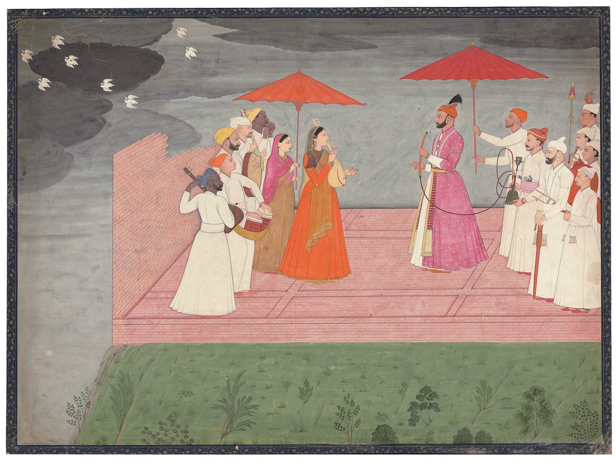 Hudebníci hrající raga pro Balwanta Dev Singha během období dešťů, kolem 1745-50 od Nainsukh