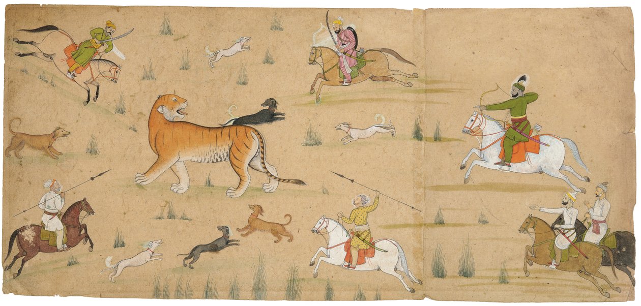 Raja Balwant Dev Singh na lovu tygra, kolem roku 1750 od Nainsukh