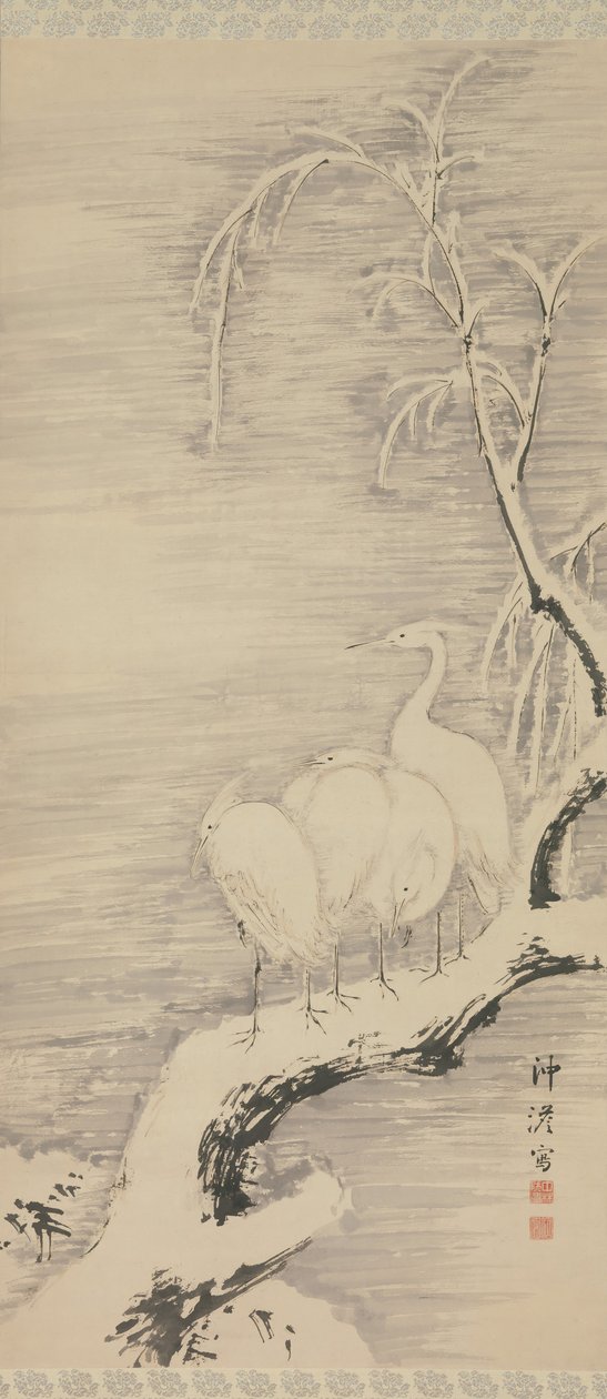 Volavky ve sněhu, ca. 1840. od Nakabayashi Chikuto