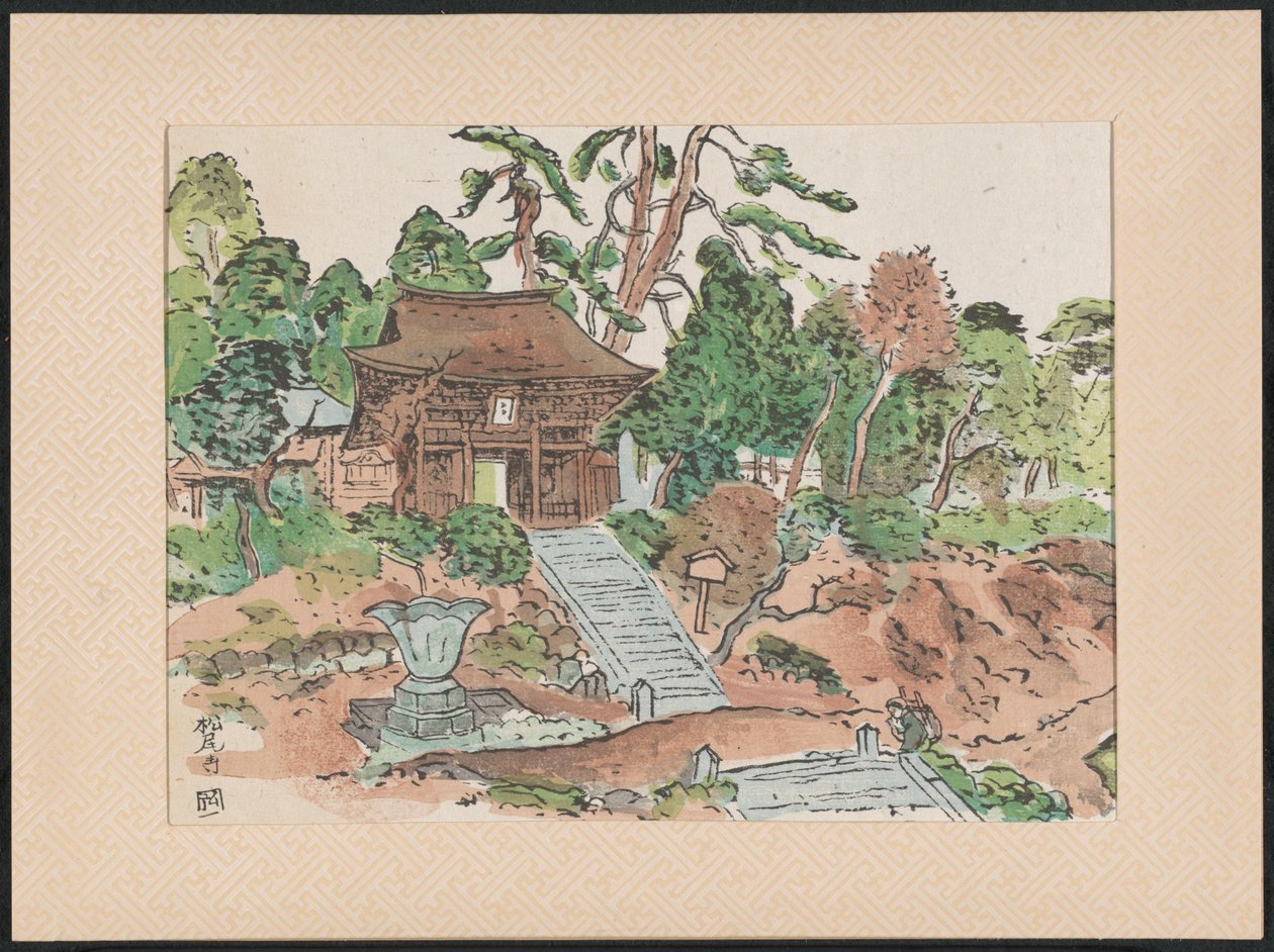 Chrám De Matsunodera Chrám Aobayama Matsuodera (název na objektu) Houtsnedes van heilige Kannon tempels (název série) Wooblock otisky posvátných chrámů Kannon (název série na objektu) Mokuhanga Kannon reijô sen (název série na objektu) od Nakazawa Hiromitsu