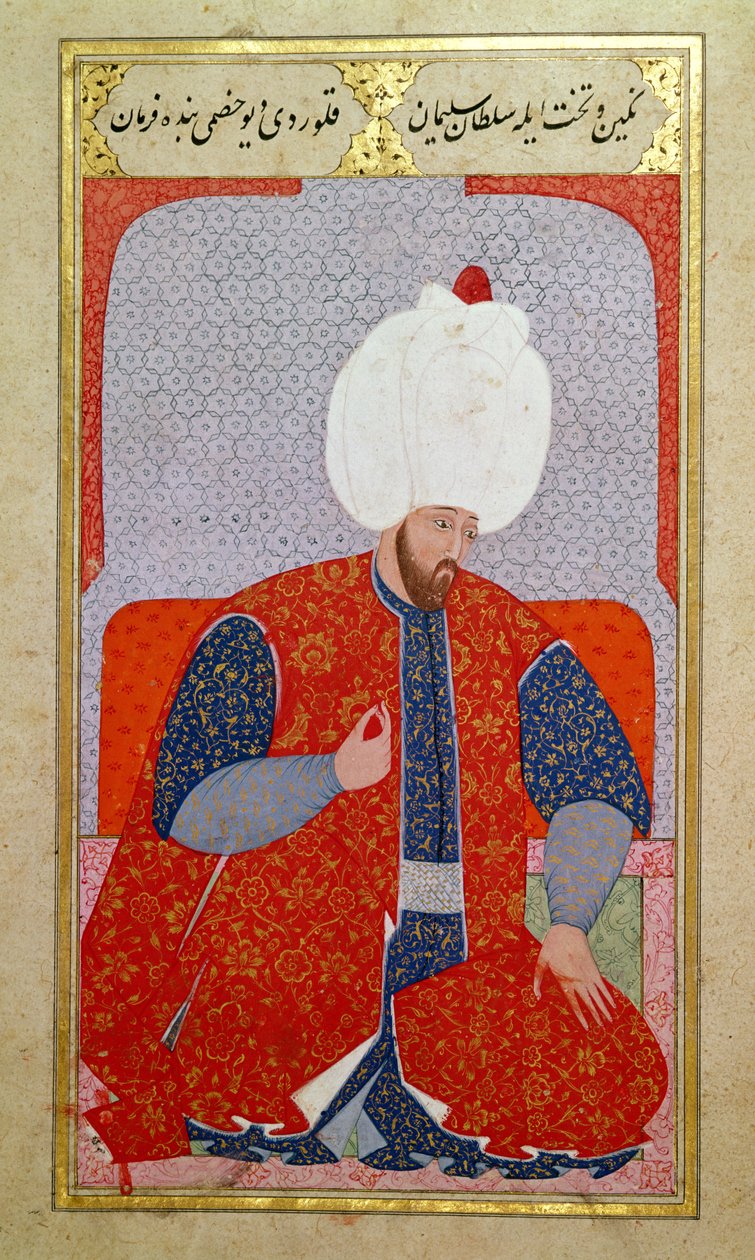 MS Hazine 1563 fol.47b Suleyman I (1495-1566) jako mladý muž, od Semailname, 1579 (inkoust a plátkové zlato na papíře) od Nakkaş Osman