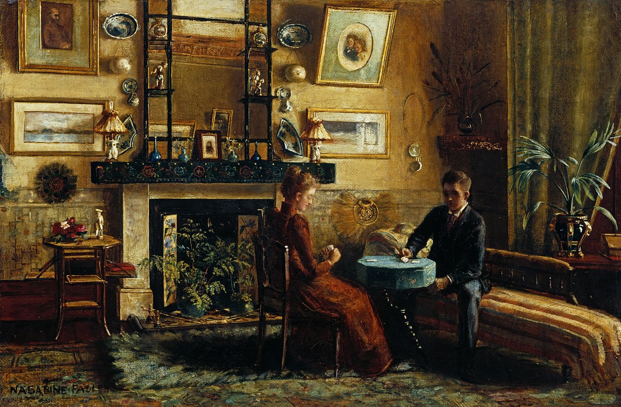 Interiér s pár hracími kartami, 1887-91 od Nancy A. Sabine Pasley