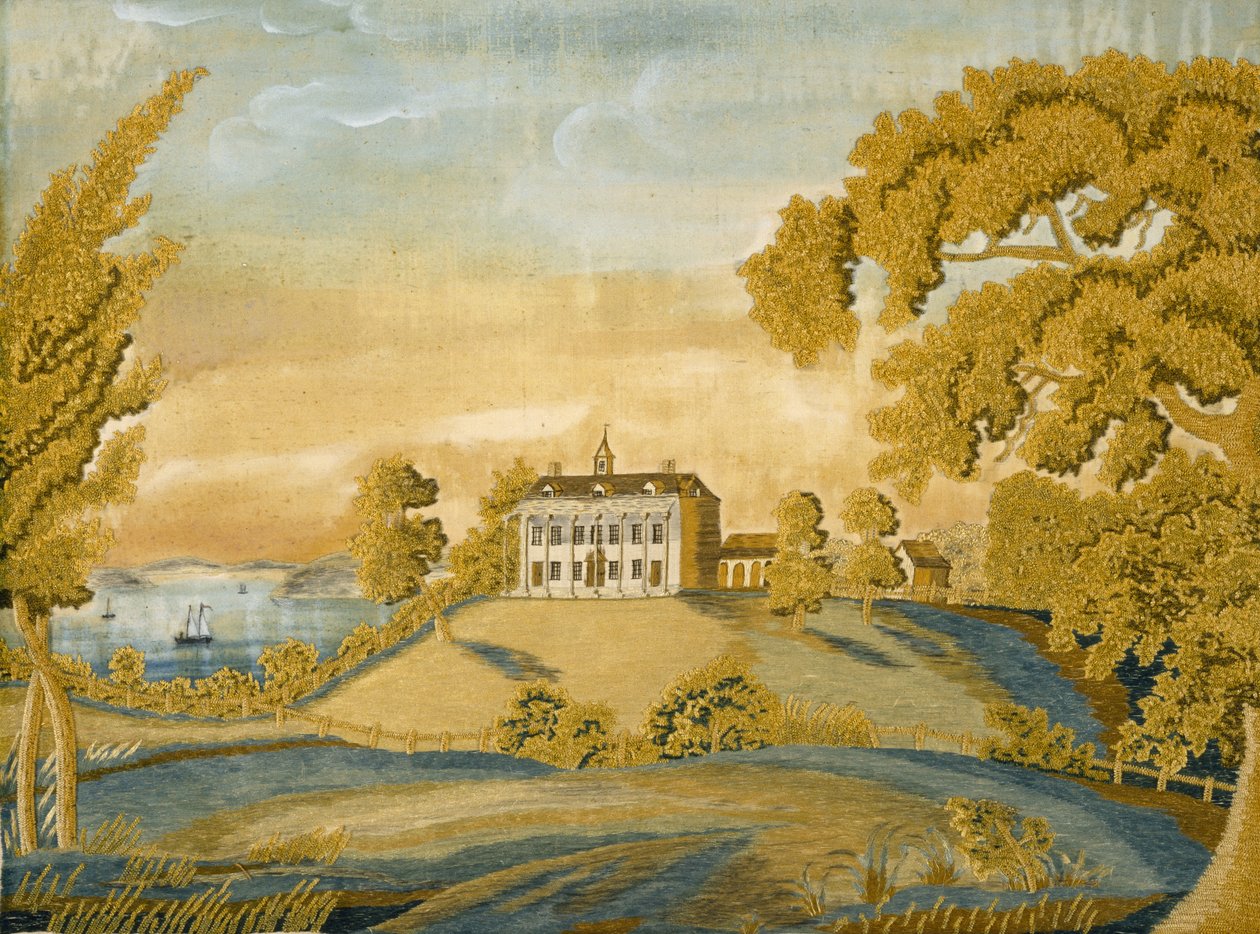 Pohled na Mount Vernon, c. 1805-1810 (hedvábí a akvarel) od Nancy Ellis Brewster