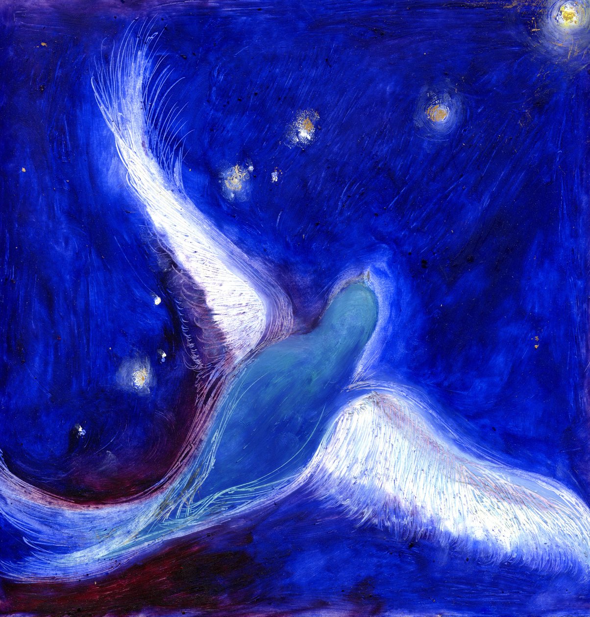 Star Bird, 2012, (olej a plátkové zlato na kartě) od Nancy Moniz Charalambous
