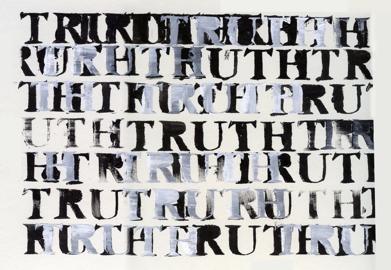 The Truth in Black and White, 2015, (akryl se šablonou na kartě) od Nancy Moniz Charalambous