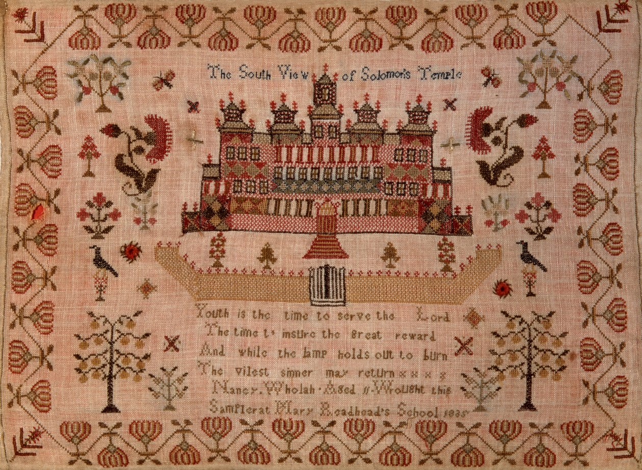 Jižní pohled na Solomonův chrám, 1835 (výšivka) od Nancy Wholah