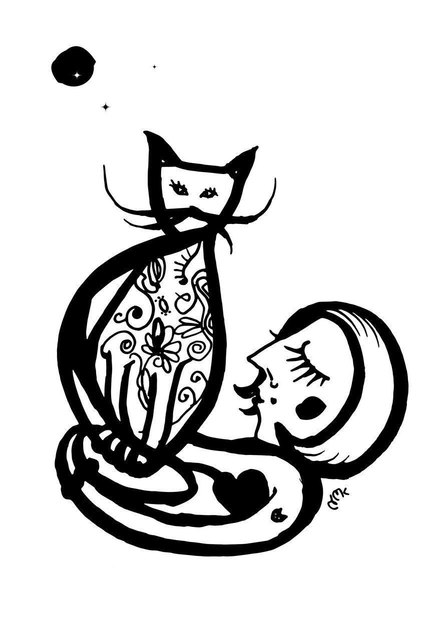 Arty Wednesday Cat, 2021 (tuš na kartě) od Nancy Moniz Charalambous