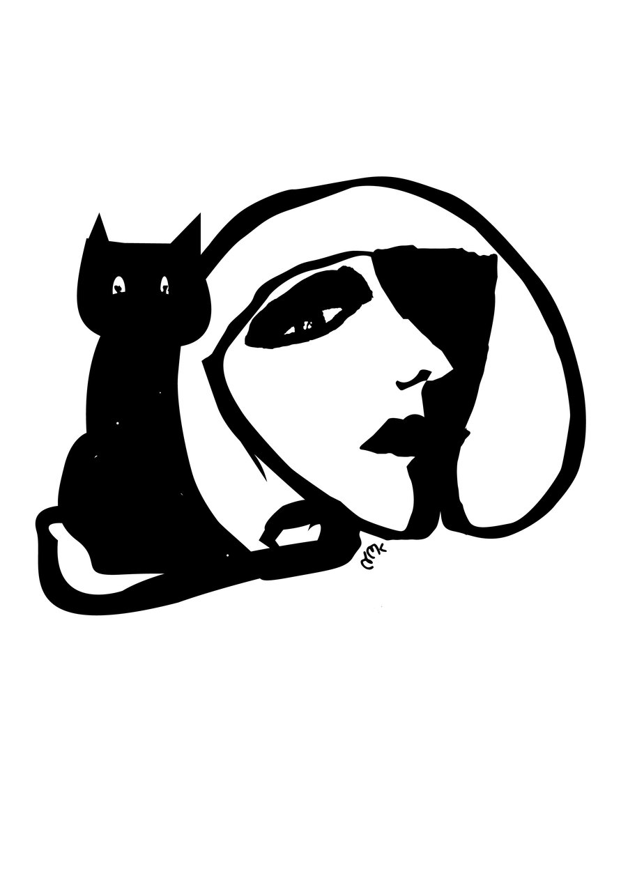 Catty Monday Cat, 2021 (inkoust na kartě) od Nancy Moniz Charalambous