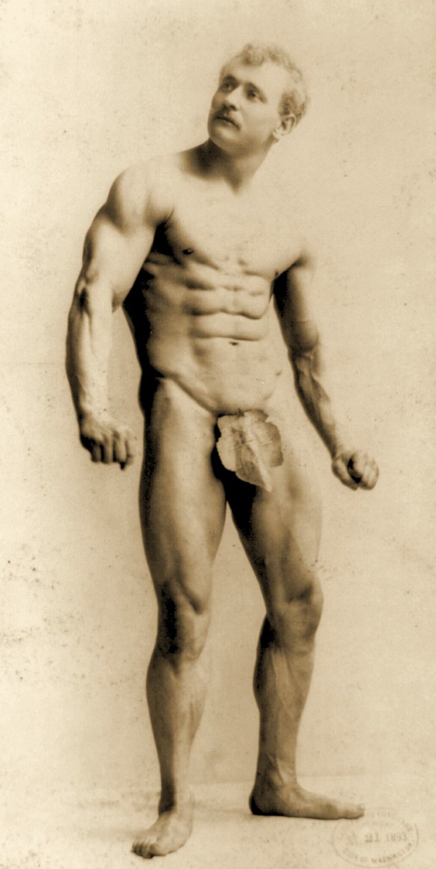 Eugen Sandow, v klasické starověké řecko-římské póze, kolem roku 1893 od Napoleon Sarony
