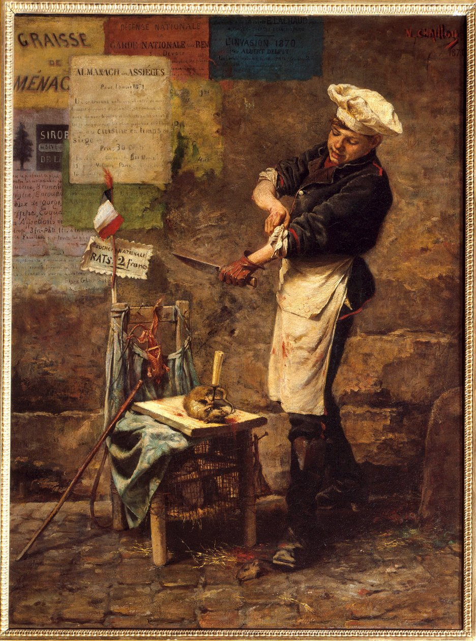 Prodavač krys během obléhání Paříže v roce 1870 (v s/t 0,64 x 0,47) obraz Narcisse Chaillou z roku 1870 (1835-1916) (Prodavač krys během obléhání Paříže od Narcisse Chaillou