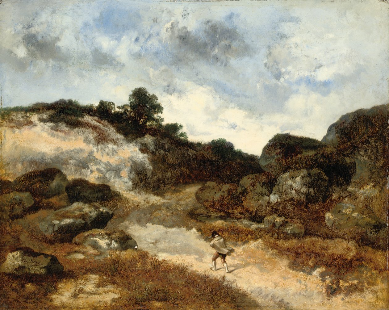 Před bouří postava na kamenité cestě do Jean-de-Paris od Narcisse Virgile Diaz de la Peña
