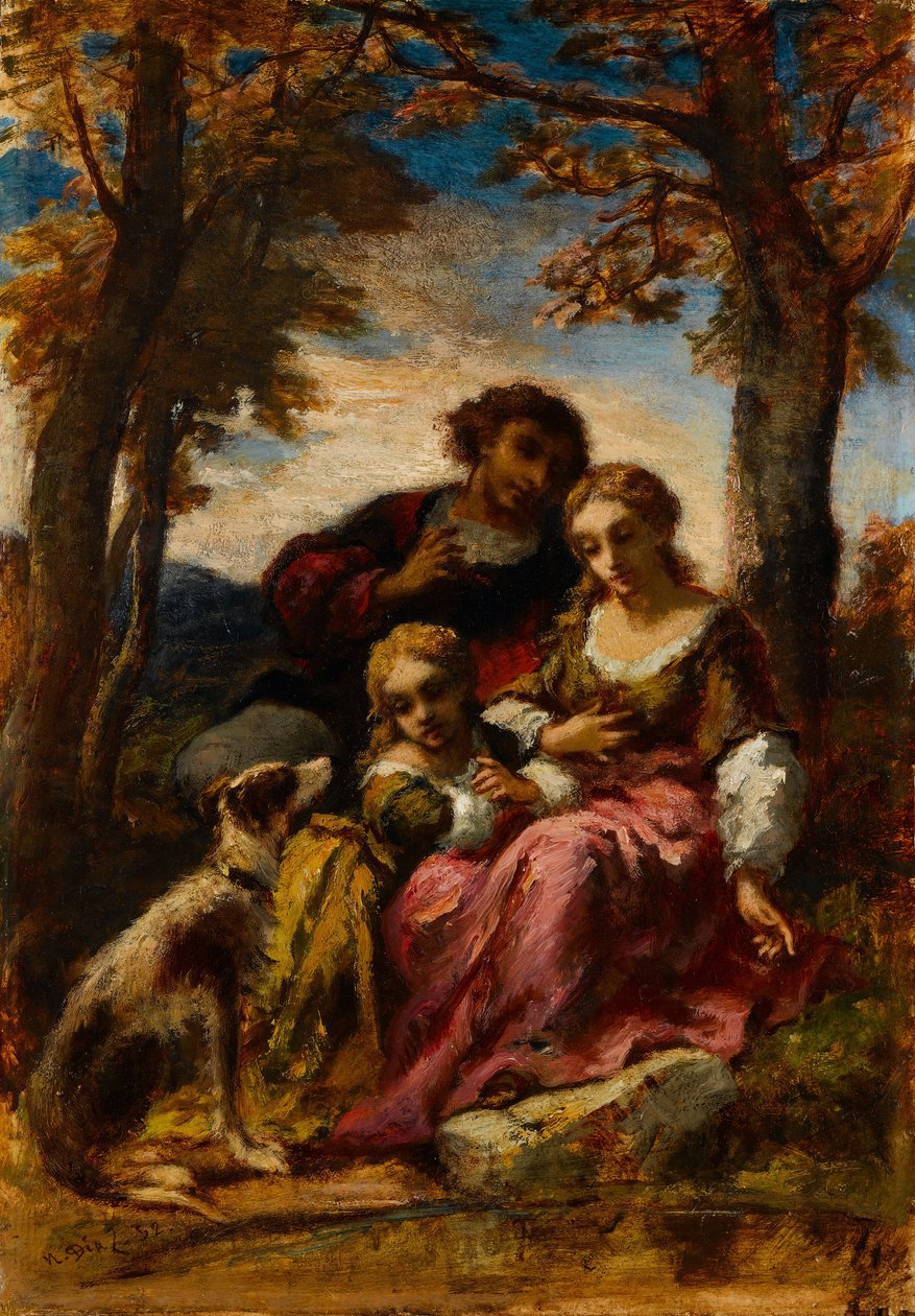 Postavy a pes v krajině, 1852. od Narcisse Virgile Diaz de la Peña