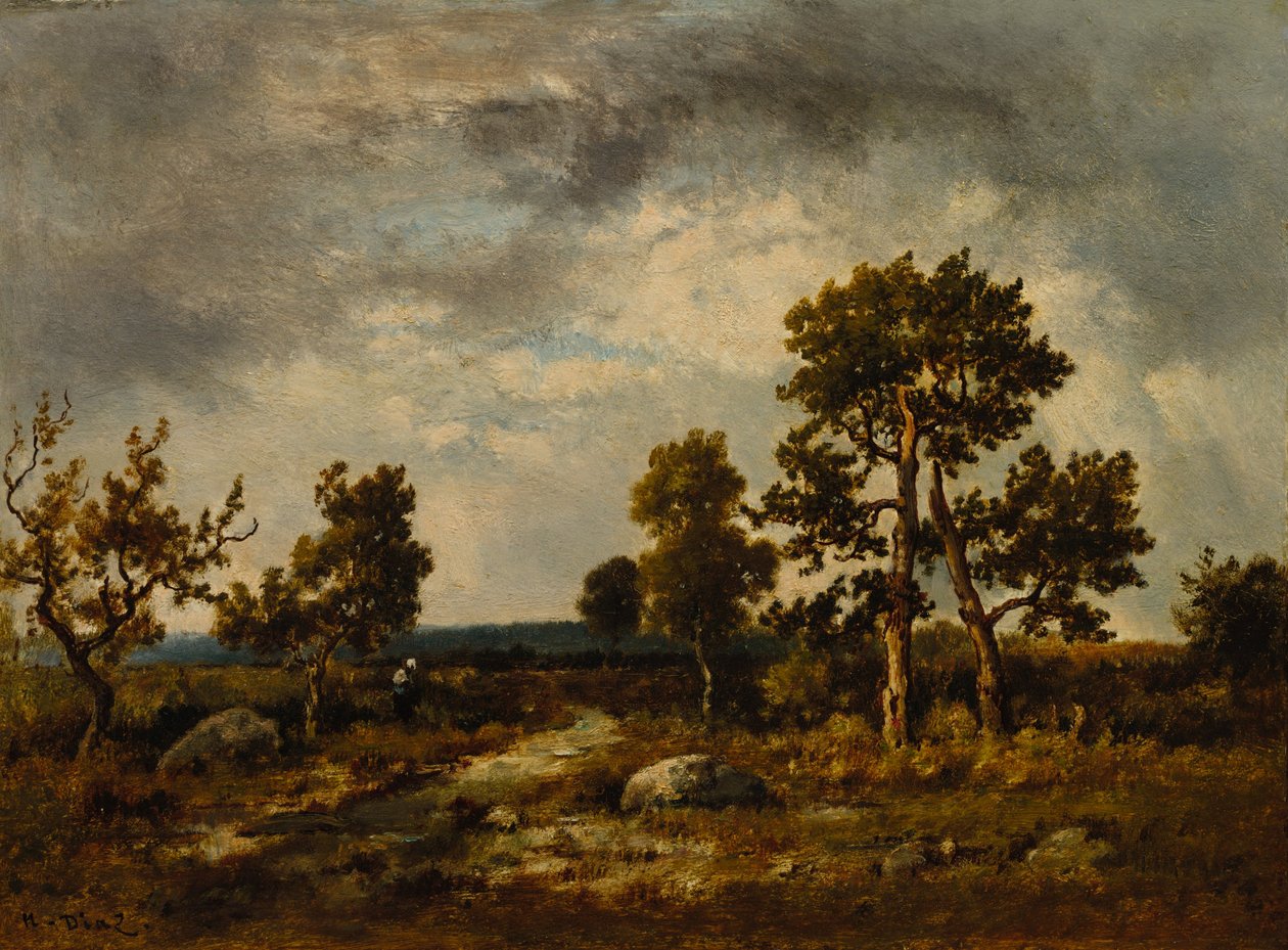Cesta u rybníka zmijí, Fontainebleau Forest, c. 60. léta 19. století (olej na dřevěné desce) od Narcisse Virgile Diaz de la Peña