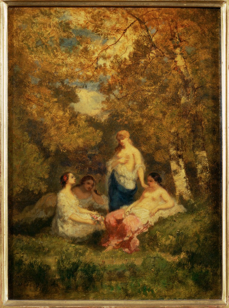 Quatre filles au repos dans la foret - Čtyři dívky odpočívající v ... od Narcisse Virgile Diaz de la Peña